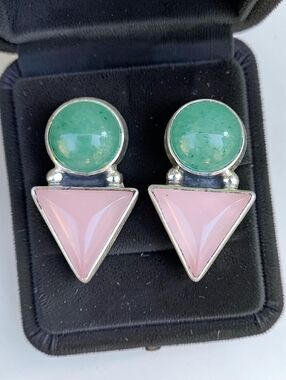 Carol Felley Sterling Silver Jade And Rose Quartz Earrings